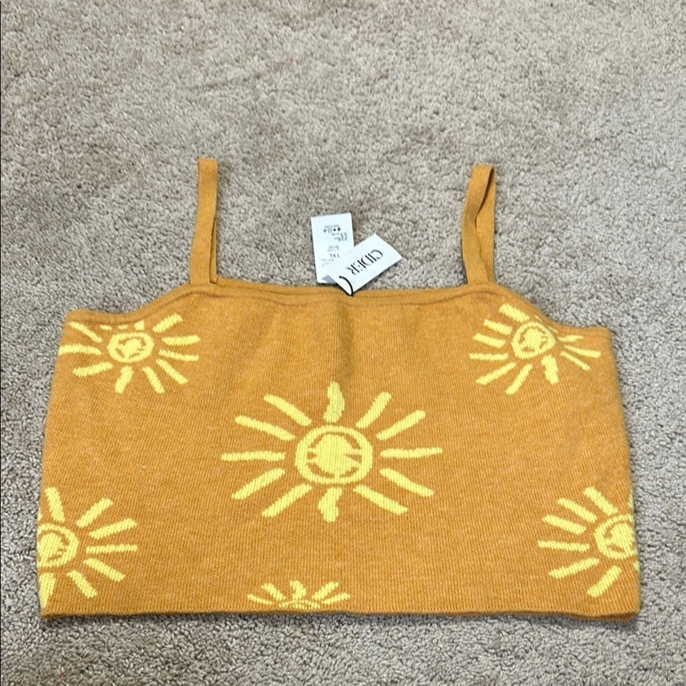 Cider Sun Catcher  Knit Tank 1X Crop Square Neck NWT